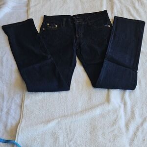 Top Jhon Jeans Girls Size 7 Dark Blue Straight Denim Embroidered Button Pockets